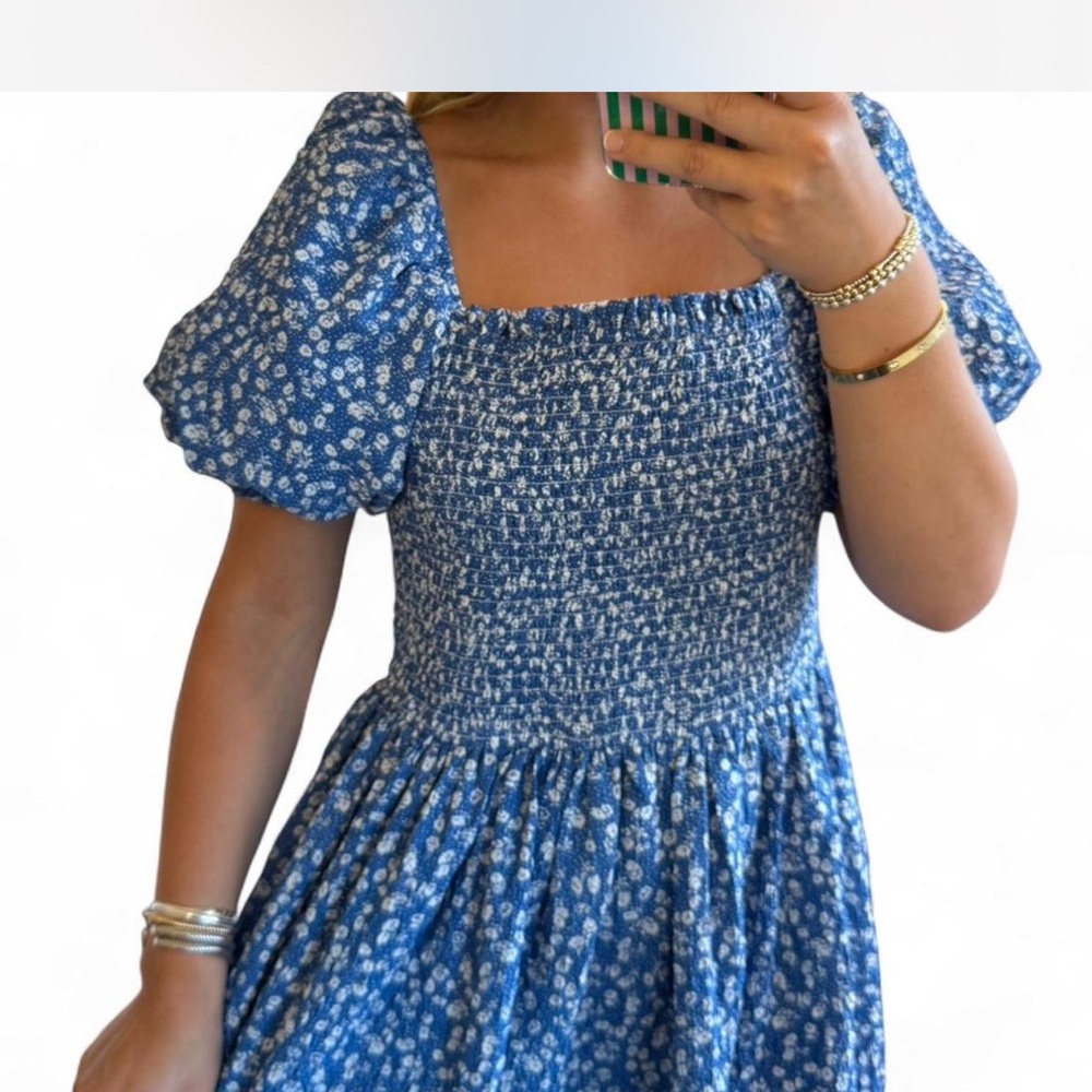 Tuckernuck Hyacinth House Blue Floral Puff Sleeve Mini - Picture 2 of 7